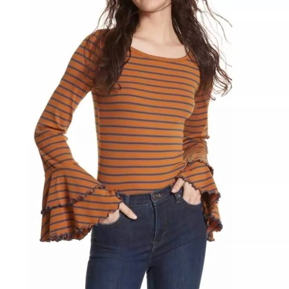Free People Top Blouse Womens XS Striped Bell Sleeves We The Free Boho Festival - Picture 2 of 4